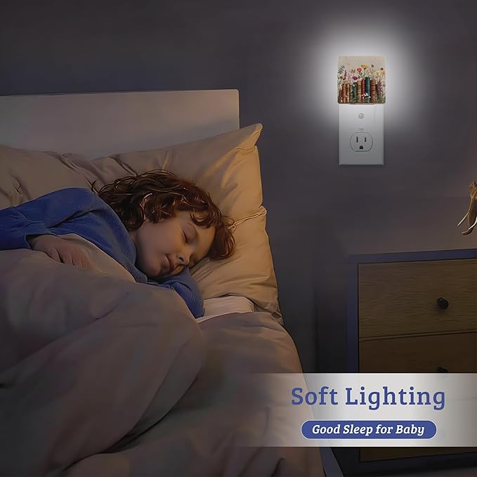 Vintage Bookshelf Night Light, Dusk to Dawn Nightlight with Auto Sensor Lamp Home Indoor Stairway Kitchen Corridor, Night Lights Plug Into Wall Decorative for Boys Girls Women Men Room Gifts