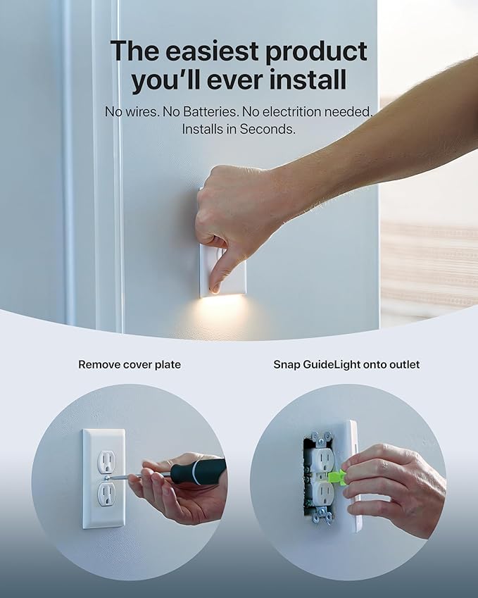 3 Pack - SnapPower GuideLight [for Standard Decor, Not GFCI outlets] - Night Light - Electrical Outlet Wall Plate with LED Night Lights - Automatic On/Off Sensor - (Décor, White)