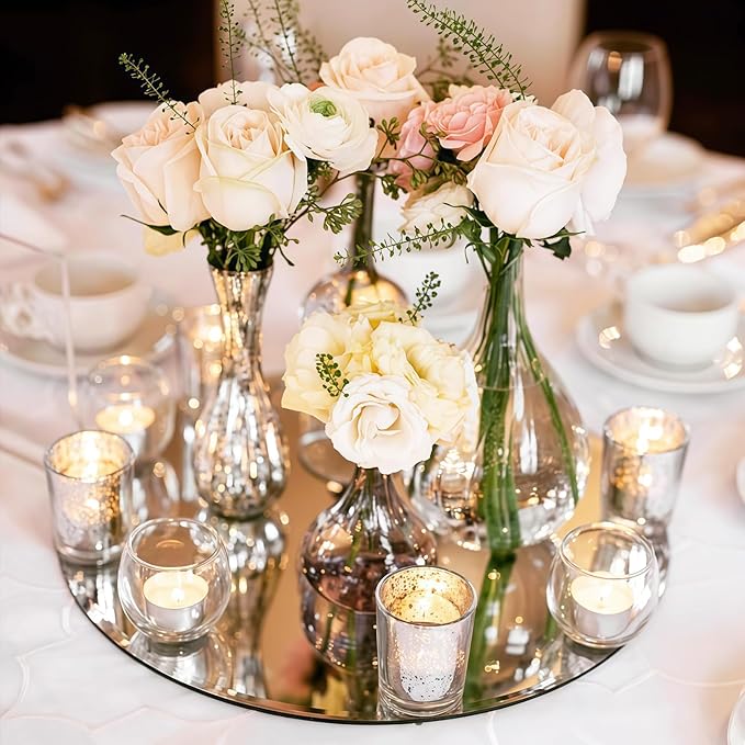 10 Pack Round Mirrors for Centerpieces, 12inch Acrylic Circle Mirror Centerpieces for Tables, No Glass Mirror Tiles for Wall Table Wedding Centerpieces Mirror Plates for Candle Decorations