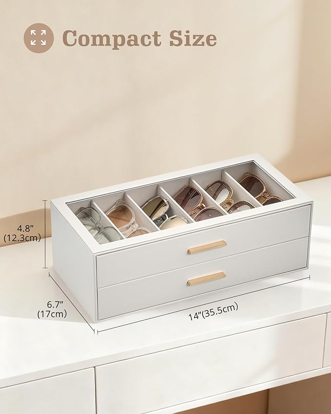 Lolalet Sunglasses Storage Box for Women, Eyewear Eye Glass Organizer with Clear Top Display Holder Case, Mothers Day Gifts