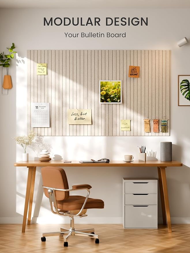 Bumusty Large Cork Board Alternative-36 x 24" Felt Bulletin Board Tiles, with 30 Pushpins, 40 Adhesive Tabs, Fine-Stripe 6-Pack, Cork Boards for Office Push Pin Board Felt Board-Oatmeal