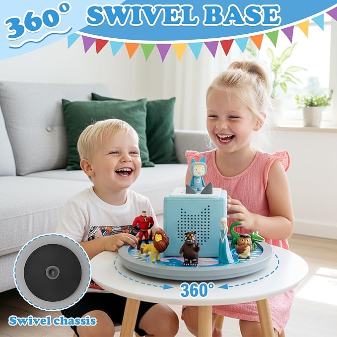 360° Round Turntable for Tonies Figures Storage, Fun Fishing Game with Magnetic Hook to “Catch” for Tonies Characters, Ocean Theme Wooden Organizer Storage Shelf Display for Toniebox 1/2