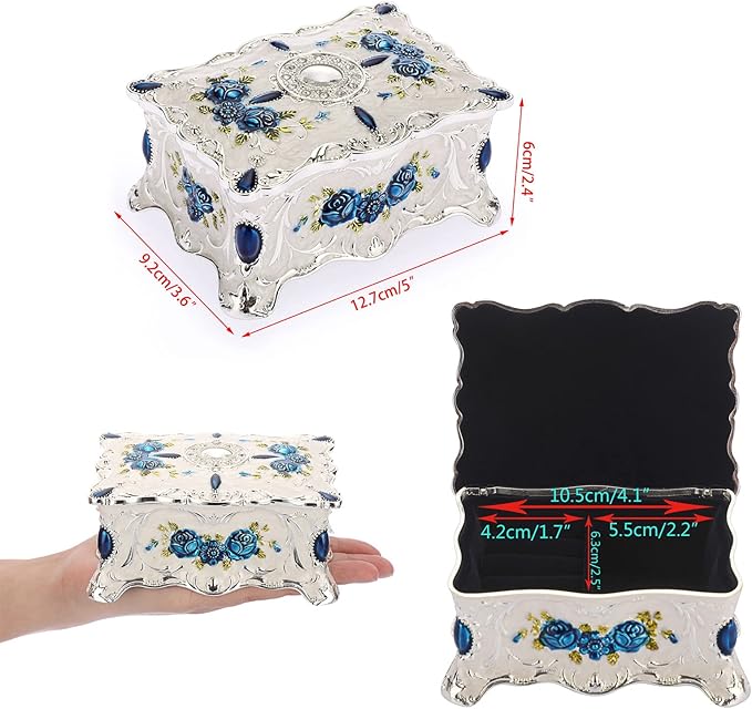 Hipiwe Vintage Metal Jewelry Box Trinket Organizer Box Jewelry Organizer for Women Jewelry Display Home Decor Unique Gift Silvery Medium