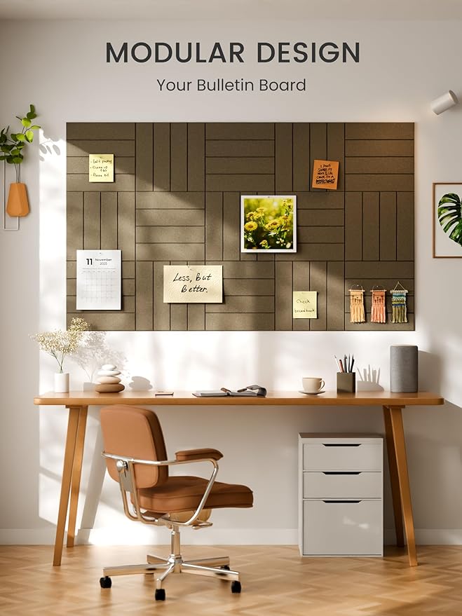 Bumusty Large Cork Board Alternative-48 x 36" Felt Bulletin Board Tiles, with 30 Pushpins, 70 Adhesive Tabs, Bold-Stripe 12-Pack, Cork Boards for Office Push Pin Board Felt Board-Earth Brown