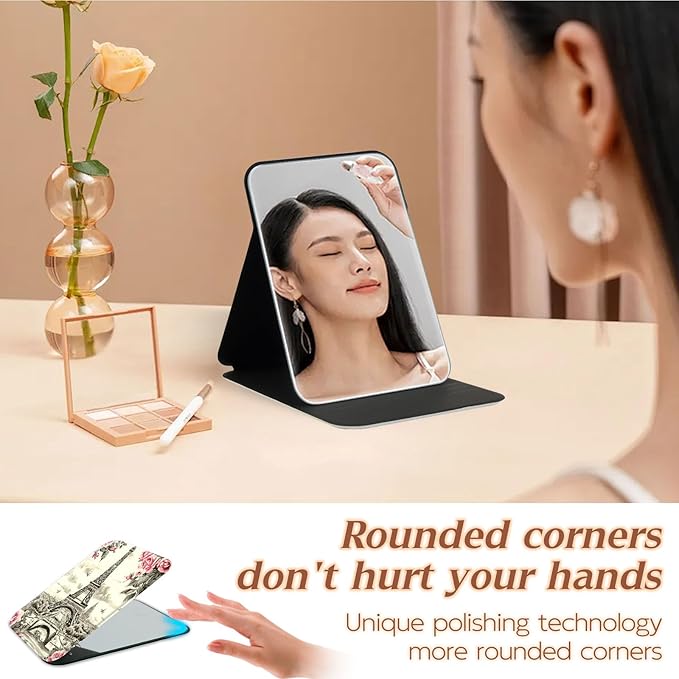 Travel Jewelry Case with Compact Mirror, Eiffel Tower Pink Rose Exquisite PU Leather Jewelry Boxes for Women and Gril, Best Gifts for People Who Travel - Dainty Jewelry Organizer