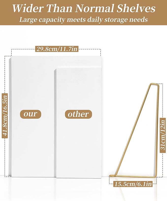 Afuly 12 Inch Deep Floating Shelves for Wall, Gold White Wall Mounted Shelves, Hanging Storage Shelves for Bathroom Kitchen Bedroom, Solid Wood Chic Bookshelves, Set of 2
