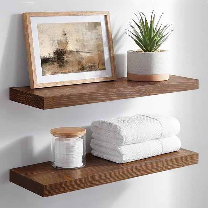 Homeforia Classic Walnut 20 inch Floating Shelf, High End Solid Real Wood Small 20inch Floating Shelves for Wall Mounted, 20in Floating Shelves, Heavy Duty Bracket, 20 X 6.5 X 1.75 inches, Set of 3