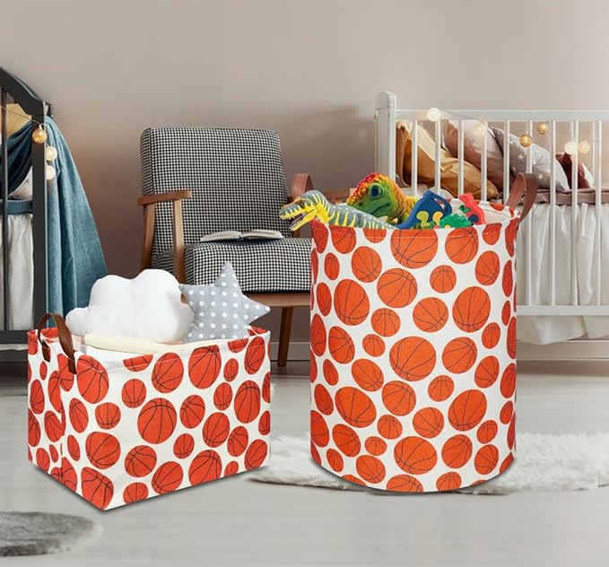 NTAOHAMPER Kids Laundry Hamper,Baseball laundry Basket,Baby Boy Nursery Hamper,Waterproof Storage Bin for Bedroom,Clothes Organizer Basket,Toys Box,Room Decor(Basketball)
