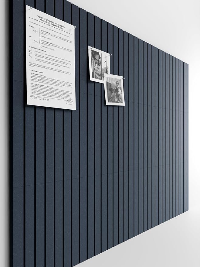 Bumusty Large Cork Board Alternative-48 x 36" Felt Bulletin Board Tiles, with 30 Pushpins, 70 Adhesive Tabs, Fine-Stripe 12-Pack, Cork Boards for Office Push Pin Board-Deep Charcoal Blue