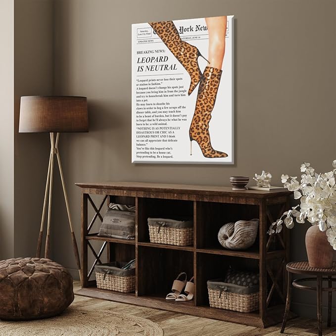 Trendy Newspaper Posters Vintage Leopard Boots Poster Feminist Canvas Prints Retro Fashion Bar Cart Magazine Cover Wall Art for Hot Girl Preppy Y2k Aesthetic Room Home Decor 12x16inch Unframed