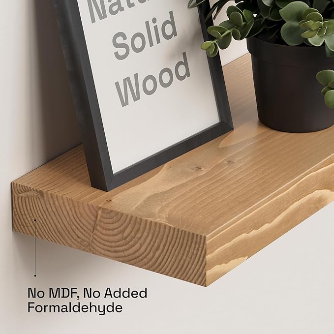 BAOBAB WORKSHOP Natural Wood Floating Shelves for Wall 24 inch - Floating Wall Shelves for Kitchen Bedroom - Wooden Bathroom Shelves - Oak Floating Shelf - 24 x 6.7 Inch, Set of 2