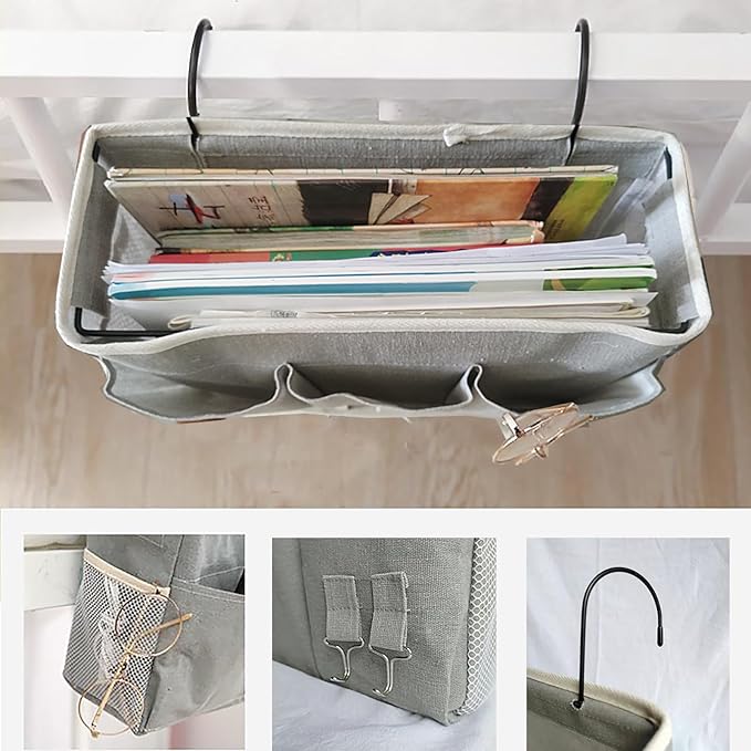Bedside Caddy, Bedside Hanging Storage Organizer forBunk and Hospital Beds,College Dorm Bed，Can be Placed Glasses Books Mobile Phones(Black 2)…