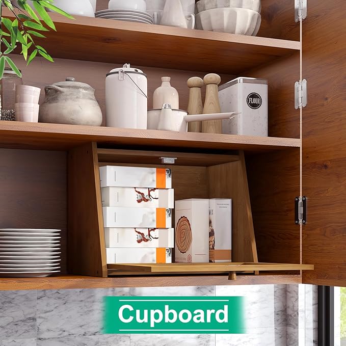 kiplant Large Bread Box for Kitchen Counter, Brown Bamboo Bread Storage Container with Wavy Arcylic Transparent Door, Bamboo Wooden Farmhouse Bread Box for Your House