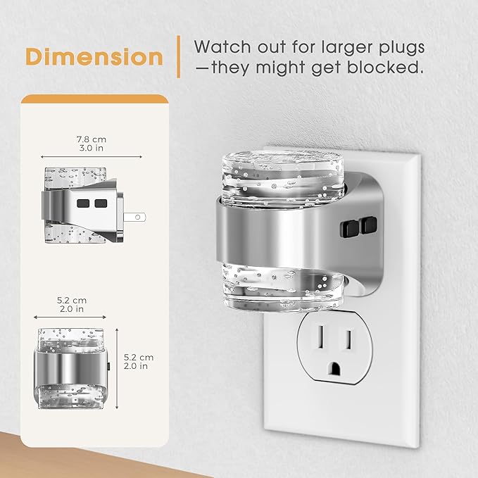 Briignite LED Night Light Plug into Wall[2 Pack], Dimmable Night Light with Bubble Design 3000K Warm & 5 Brightness Levels, Dusk to Dawn Sensor Nightlights for Nursery, Hallway, Bathroom, Kids Room