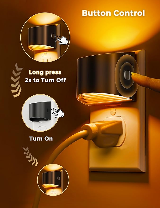 L LOHAS LED Night Light 2 Pack, Night Lights Plug into Wall, Dusk to Dawn Sensor Nightlight, 3 Level Brightness Adjustable, 1600K Amber Light, Mood Lighting