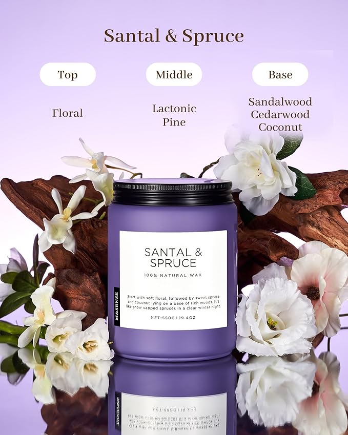 M&SENSE Sandalwood Spruce Scented Candles for Home,19.4oz 110 Hour Slow Burning Aromatherapy Candle for Stress Relief Meditation Relaxing SPA Large Candle Gifts for Mother's Day