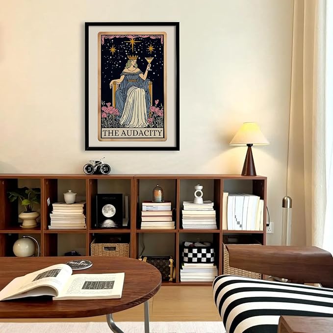 Fun Tarot Canvas Wall Art Feminist Aesthetic Poster Vintage Whimsical Witchy Prints 12X16 inch Black Framed Trendy Funny Quote Wall Decor for Bedroom Wall Decor