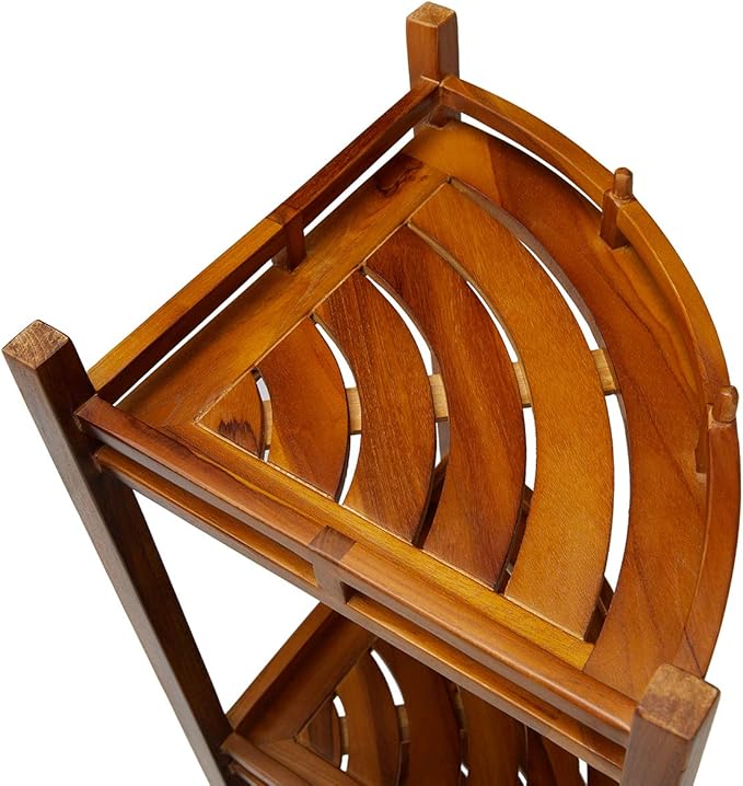 TeakCraft Teak Corner Shower Shelf, 3 Tier, 14Wx14Lx39.5H inches, Fully Assembled, The OM