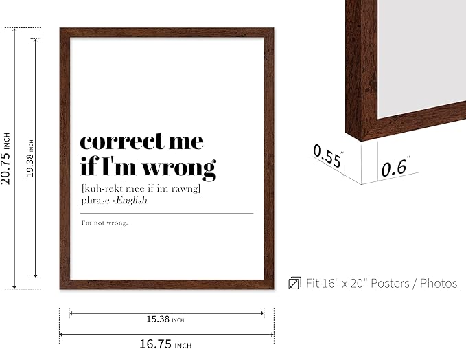 Poster Master Typography Poster - Retro Dictionary Print - Correct Me If I'm Wrong Definition, Book Page, Funny - Gift for Colleague, Friend - Wall Decor for Home, Office, 16x20 Brown Framed