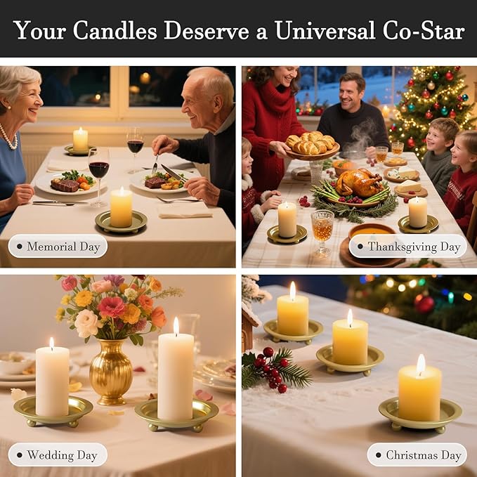 Gold Candle Holders, 2 Packs Golden Candles Sticks Holder Decor, 4.13'' Candle Tray Iron Plate for Tealight, Pillar Ball Scented Candles, Candle Stand for Incense Cones, Spa, Wedding