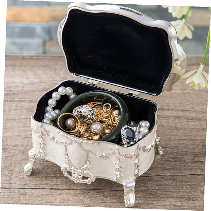 SECFOU Vintage European Style Small Jewelry Box with High Foot, Retro Trinket Case for Women, Desktop Jewelry Organizer and Makeup Storage, 6.8x5.3x5.5 Inches