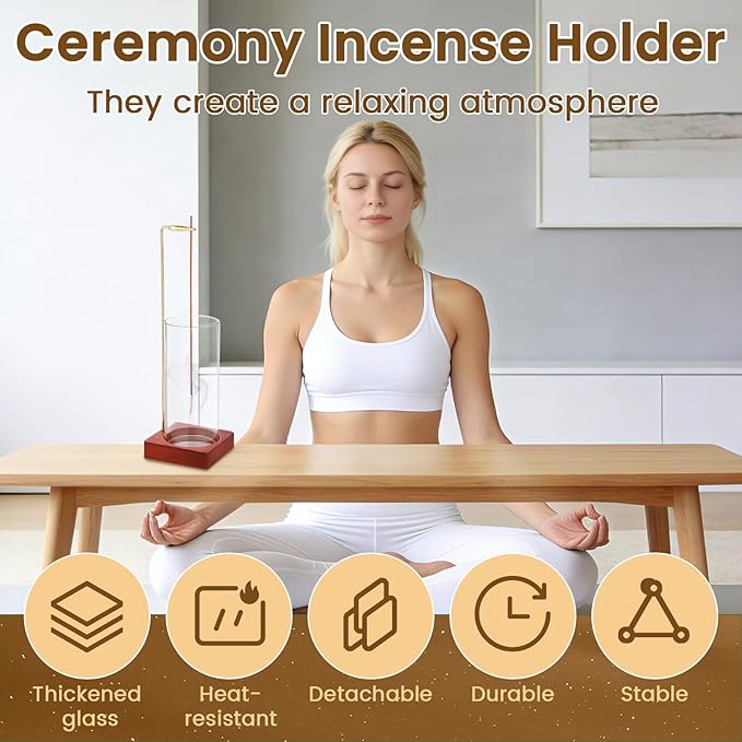 Jollidecor 3 Pack Incense Holder with 20 Incense Sticks | Detachable Glass Ash Catcher | Incense Sticks Burner for Meditation, Yoga, Spa, Home Decor
