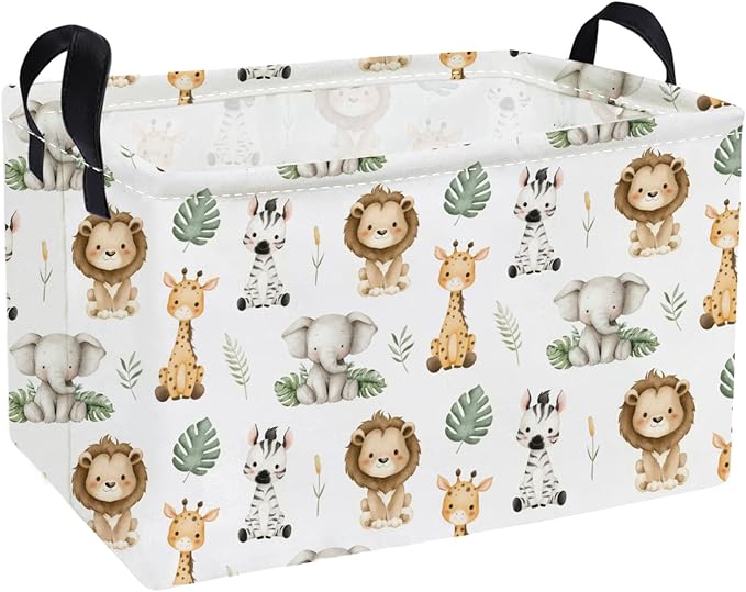 Essme Rectangular Animal Baskets,Kids Storage Box,Cute Basket for Kids with Handles for Room Decor, Book Bins,Shelf Basket.(Leaf Animals)