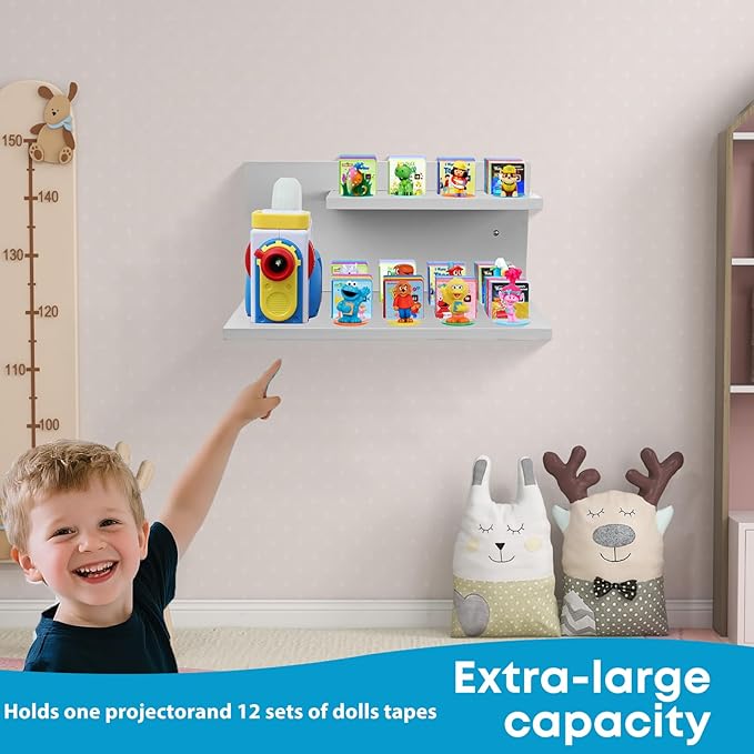 PHOENANCEE Floating Shelves for Little Tikes Story Dream Machine,Wall Shelf for Little Tikes Projector Books Audio Play Character Storage Tray Organizer for Toddlers Kids Girls Boys,Pine(Gray White)