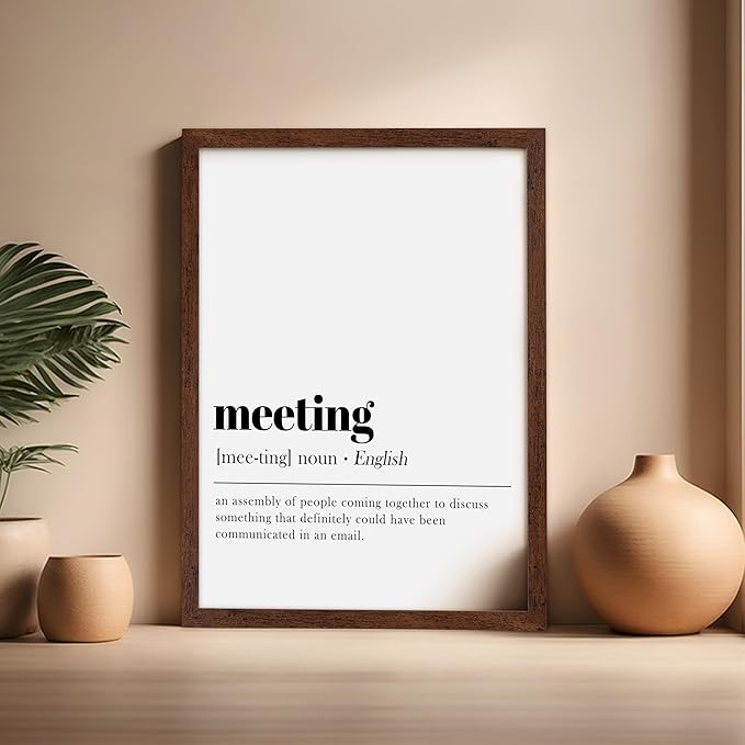 Poster Master Typography Poster - Retro Dictionary Print - Meeting Definition, Assembly of People, Book Page, Funny - Gift for Colleague, Friend - Wall Decor for Home, Office, 16x20 Brown Framed