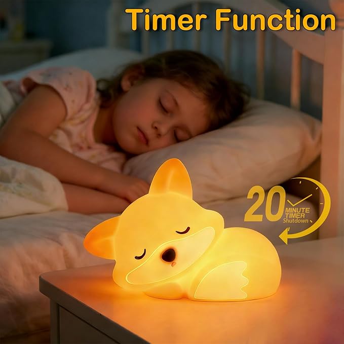 VoMii Fox Night Light for Kids, Cute Fox Lamp Silicone Baby Nursery Night Lamp, Dimmable Squishy Touch Bedside Lamps, Adorable Rechargeable Animal Lamps Gifts Kawaii Room Decor for Kids Girls Boys