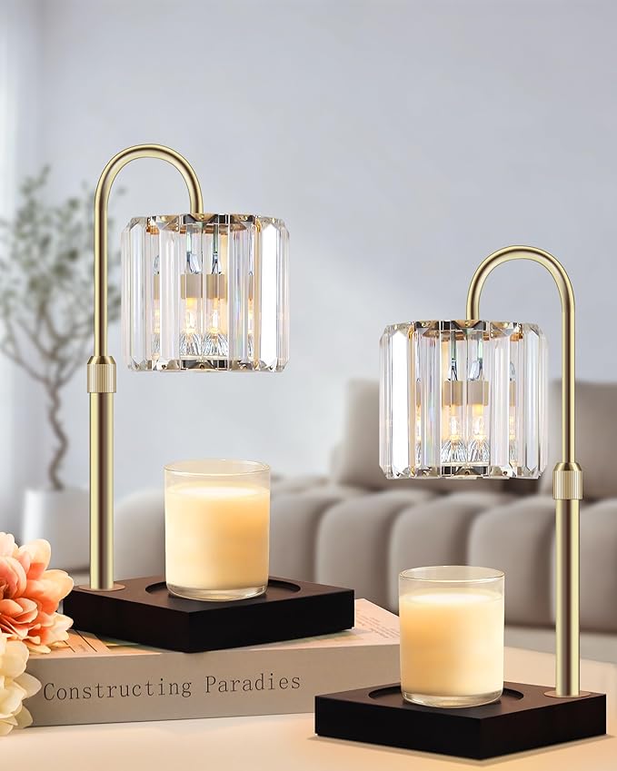 2 Pack Candle Warmer Lamp, Wax Warmer Candle Lamp Timer & Dimmer 7-Levels, Compatible Most Jar Candles, Top Melting, Cystal Candle Heater Lamp for Scented Wax, Elegant Home Decoration, Black