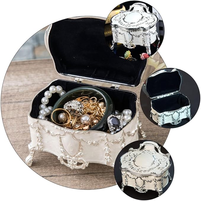Vintage Jewelry Box European Style Small Trinket Case 6.8x5.3x5.5in Makeup Organizer for Earrings Storage Home Decor