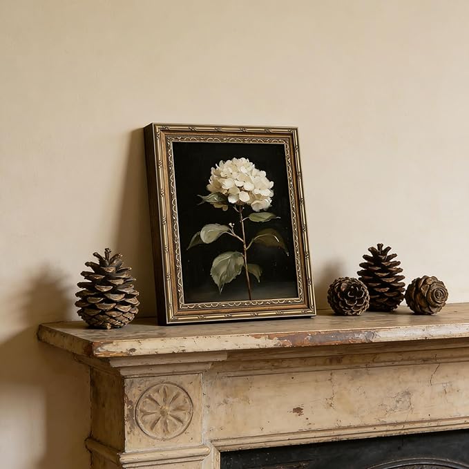 Vintage Gold Framed Wall Art White Hydrangea Wall Art Vintage Botanical Floral Wall Decor Picture Rustic Cottagecore Aesthetic Flower Poster Print for Living Room Bedroom 9x11in