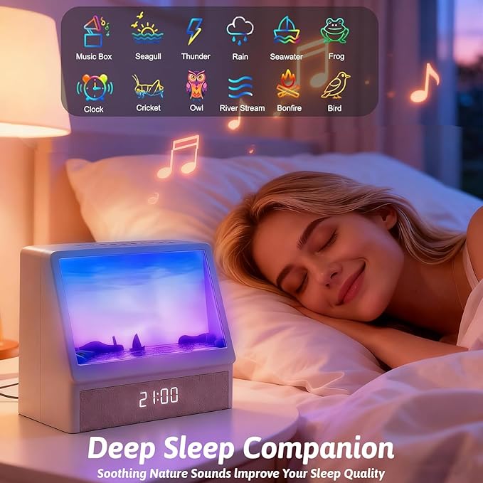 Sunrise Alarm Clock Night Light, Hatch Alarm Clock for Adults with Sound Machine Bluetooth Speaker White Noise Sound Machine Sunrise Clock Night Lamp for Nightstands Room Decor Gifts Ideas