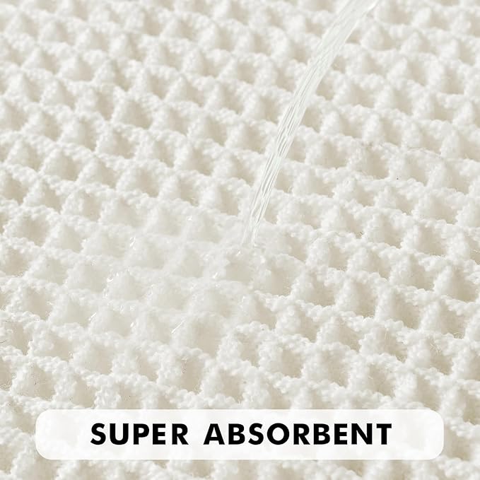MIULEE Set of 2 Waffle Bathroom Rugs, Boho Bath Rugs Non Slip Washable, Super Absorbent Bath Mats, Ultra Soft Rubber Backed Shower Mats for Bathroom Floor, Tub and Shower, White, 17x24 Inch