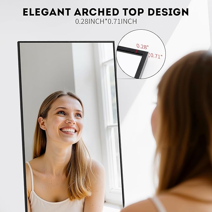 Simple Deluxe Full Length Mirror, 64"×21" Large Floor Mirrors, for Wall Door Bedroom Bathroom Living Room (Black)