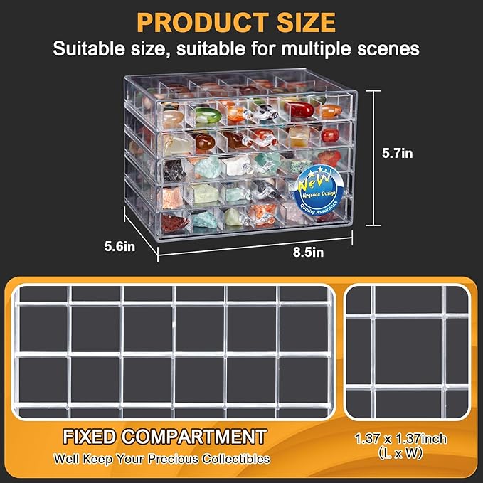 Crystal Rock Collection Display Case - Display Shelf for Collectibles - Rock Collections Box for Kids - Rock Collection Storage - Rock Collections Box for Kids 5 Layers