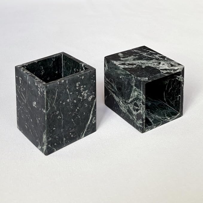 Natural Marble Stone Square Storage Container Empty Vessel Holder Cup for Candle/Pens/Sundries items (Dark Flower Green)