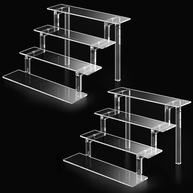 Kcrystenia Acrylic Display Stands Risers, 9”Clear Perfume Organizer Stand Shelf, 4 Tier Acrylic Risers for Display Decorative Perfume Makeup Nail Polish Dessert (2 Pack)