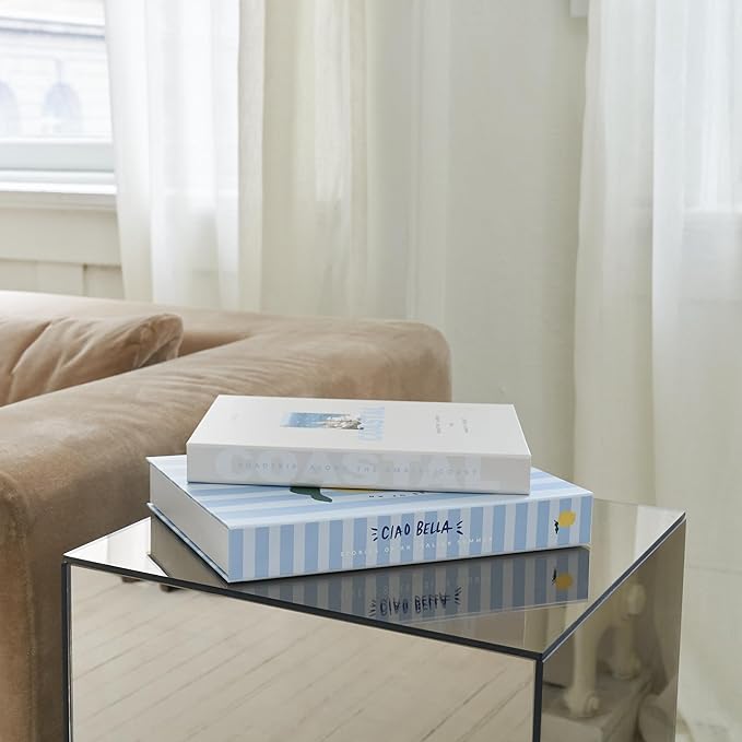 Beautiful Decorative Books - Set of 2 Boxes Enhance Your Coffee Table, Bookshelf or Mantel Shelf Decor - Aesthetic Fake/Faux Books for Modern Home Decoration, Photo Storage and as a Keepsake Box