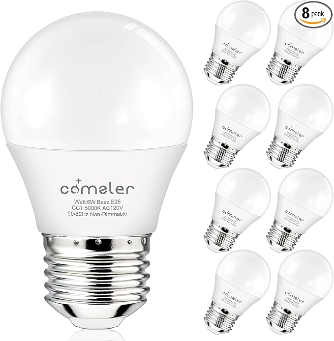 comzler 6W A15 LED Bulb Daylight 60 Watt Equivalent, E26 Medium Screw Base Small Light Bulb Cool White 5000K, Home Lighting Decorative Ceiling Fan Light Bulbs Non-Dimmable, Pack of 8