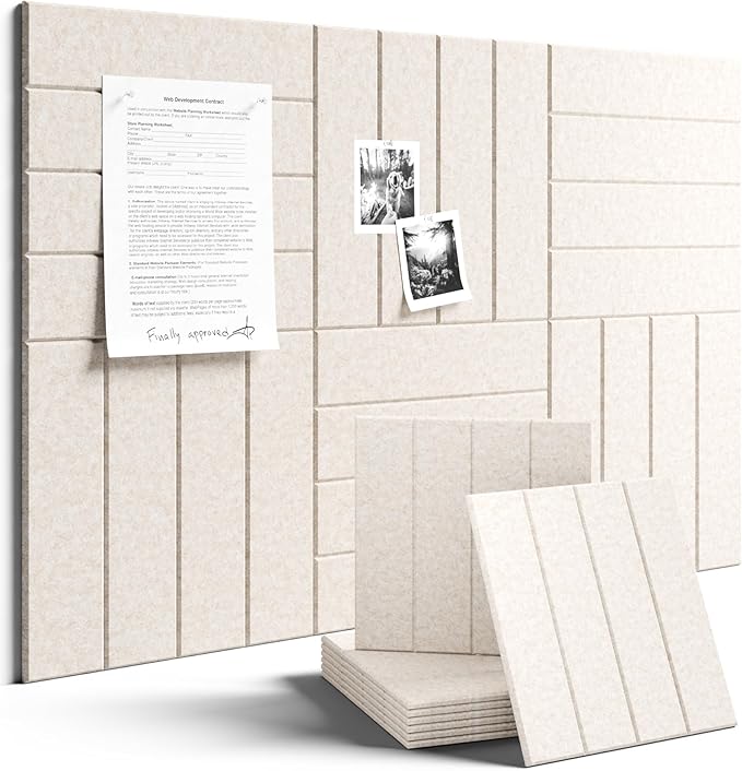 Fluxynara Felt Bulletin Board Tiles Large 36" x 24" Cork Board Alternative-6 Pack with 40 Adhesive Tabs, Thick Slat Wall Panels for Office Decor, Push Pin Board Wall Organizer Alternative - Oatmeal