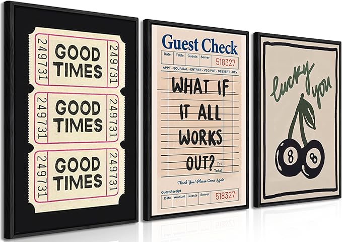 Dytila Floating Framed What If It All Works Out Quote Wall Art Set of 3, Retro Good Times Trendy Pictures Wall Decor Lucky You Vintage Room Aesthetic Paintings, Prints for Apartment Decor 16x24 in