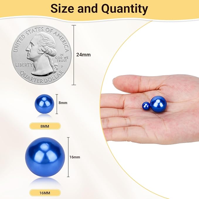 Suream 8mm/0.31in Pearl Beads for Vase Fillers, 1300PCS Round Pearls for DIY Jewelry Necklaces, Table Scatter, Wedding, Birthday Party, Home Decoration, Event Supplies, No Hole, Blue