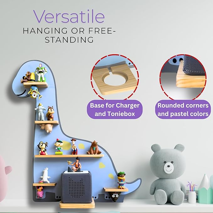 BigStep Large Magnetic Shelf for Toniebox - Metal Strips on Top and Bottom to Hold Tonie Characters and Other Accessories - Use as Wall Shelf or Free Standing - Dinosaur