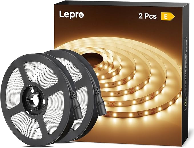 Lepro 12V LED Strip Light, Flexible, SMD 2835, 300 LEDs, 32.8ft Tape Light for Home, Kitchen, Party, Christmas and More, Non-Waterproof, Warm White, Pack of 2(Not Include Power Adapter)