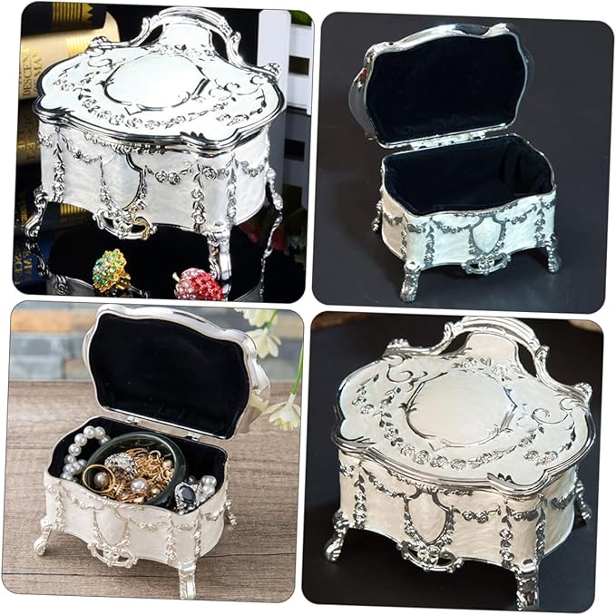 SECFOU Vintage European Style Small Jewelry Box with High Foot, Retro Trinket Case for Women, Desktop Jewelry Organizer and Makeup Storage, 6.8x5.3x5.5 Inches
