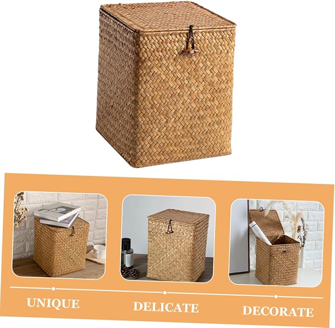 PRETYZOOM Sea Grass Storage Box Multi Functional Makeup Organizer for Desktop Chic Sundries Holder Decorative and Practical Home Storage
