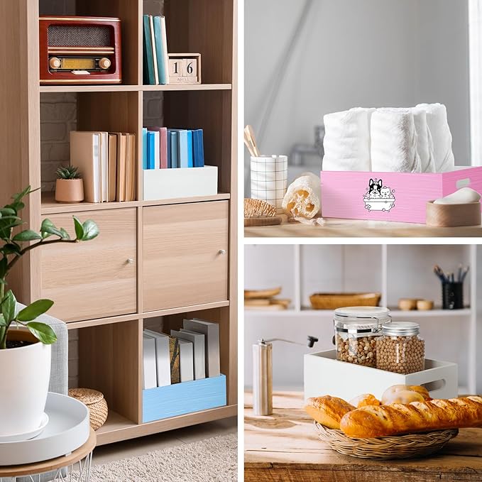 Set of 6 Wood Storage Boxes with Handles Wooden Nesting Crates Rustic Farmhouse Storage Container for DIY Crafts Party Home Table Decoration Display(White)