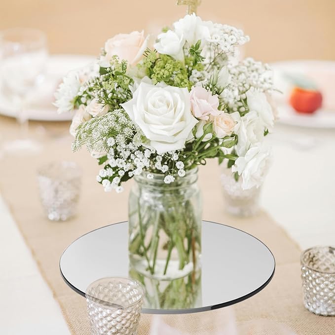 20 Pack Round Mirror Centerpieces for Tables, No Glass AcrylicCircle Mirror Table Centerpieces Mirror Tray Candle Plates for Wedding Table DecorationChristmas Home Decor (8inch)